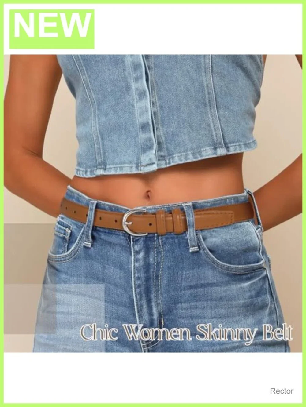 Women's Faux Leather Skinny Belt with Single Prong Buckle for Jeans, Pants,